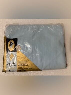 Vintage Penneys Fashion Manor Cotton Percale Double Fitted Sheet Blue 54x75 NEW